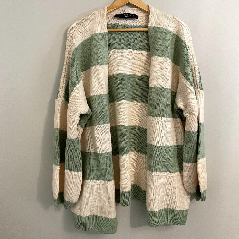 Green & Cream Striped Cardigan